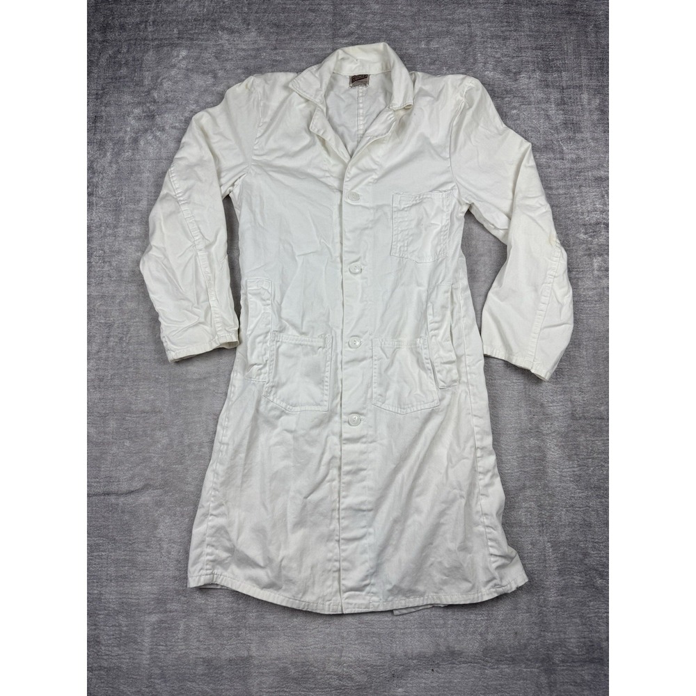 Vintage Lab coat Womens 32 White 40s Goodhues Sanforized Cotton Medical workwear